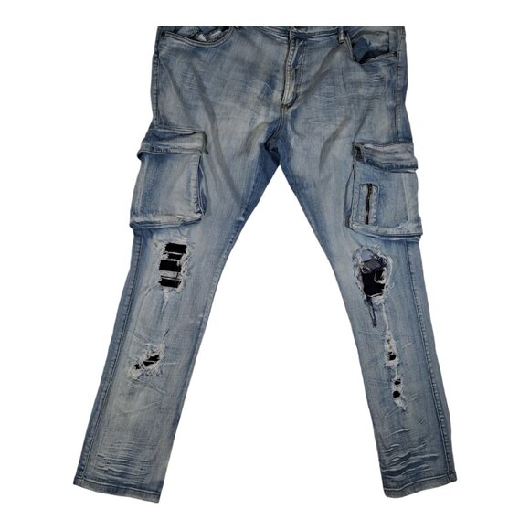 Y2K 90s Arketype Mens Denim Cargo Jeans Distressed  40x34 Rugged Streetwear Flaw - Picture 9 of 15